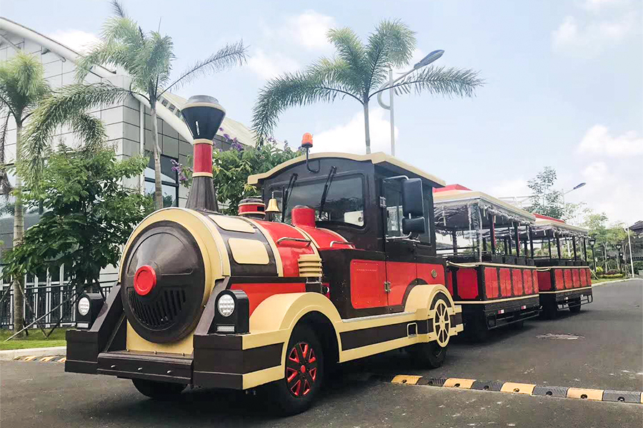 Elegante grande treno turistico semichiuso da 20 posti senza binari