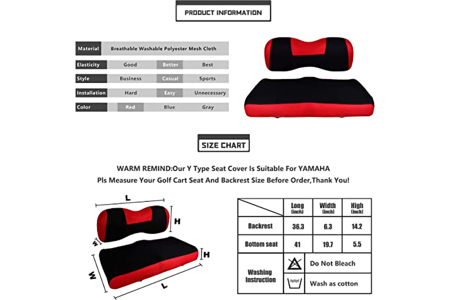 Coprisedili per carrello da golf Ytype rosso e nero